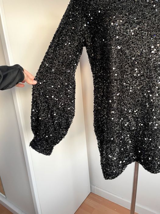 Boohoo cekinowa sukienka mini 42 xl welurowa rochie black