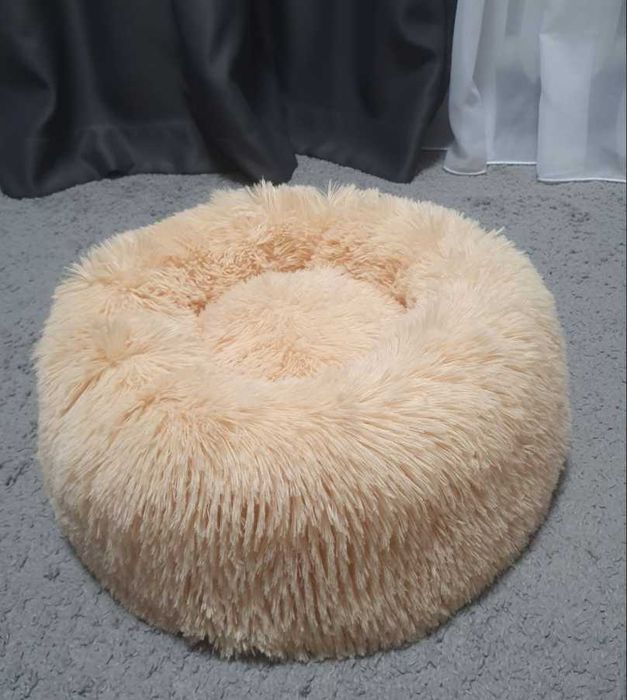 Лежанка ТОП! Об'ємна М'яка Тепла Бежевий котик собачка до9 кг. д.55см