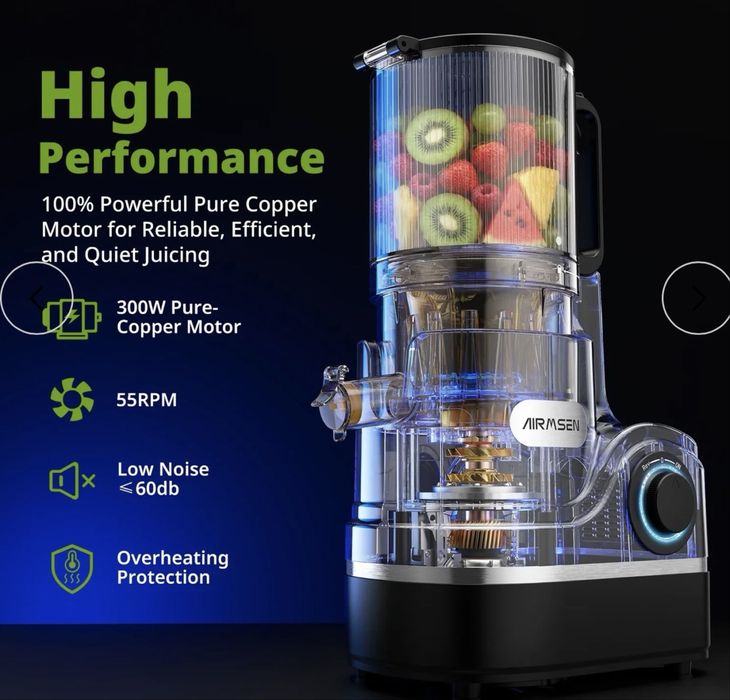 Шнекова соковижималка AIRMSEN KS-218T 300W повільного віджиму Cold Press