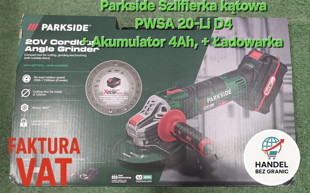 Zestaw Parkside Szlifierka kątowa Diaks PWSA 20-Li D4 +aku +ładowarka