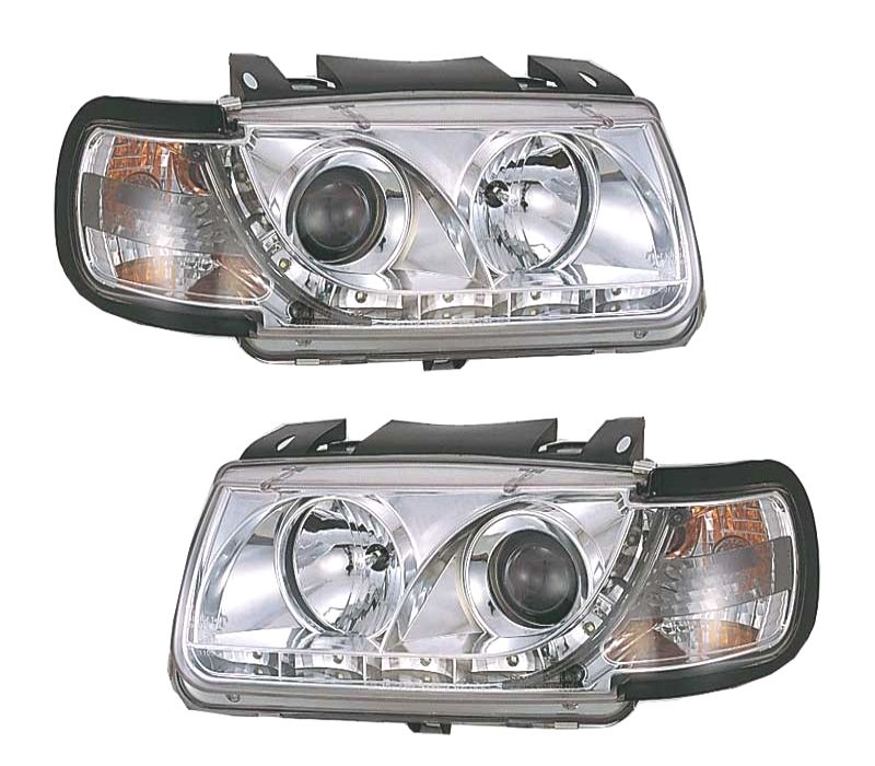 FARÓIS VOLKSWAGEN VW POLO 6N 94-99 LUZ DIURNA FUNDO CROMADO