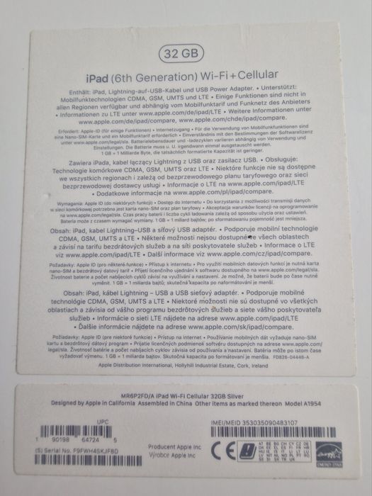 iPad 6th gen Silver 32GB wifi cellular