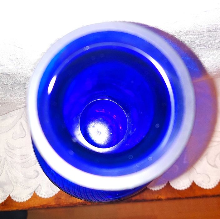 Bardzo duża szklana niebieska butelka wazon ozdobny 40cm wys.