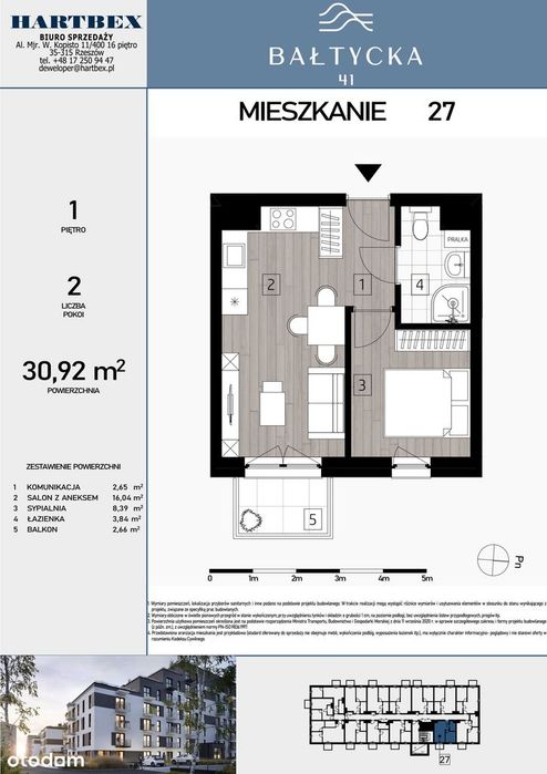 2-pokojowe mieszkanie 30m2 + balkon