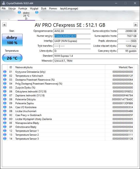 Karta pamięci Angelbird Av Pro Se Cfexpress 2.0 Type B 512Gb 1785 Mb/S (AVP512CFXBSE)      Gwarancja