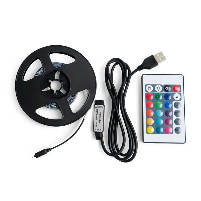 LED стрічка RGB 5V 2м з пультом — кольорова підсвітка на USB