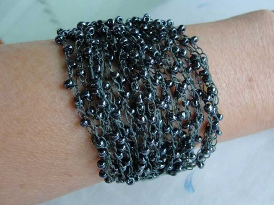 Bransoletka szydełkowa, koralikowa.