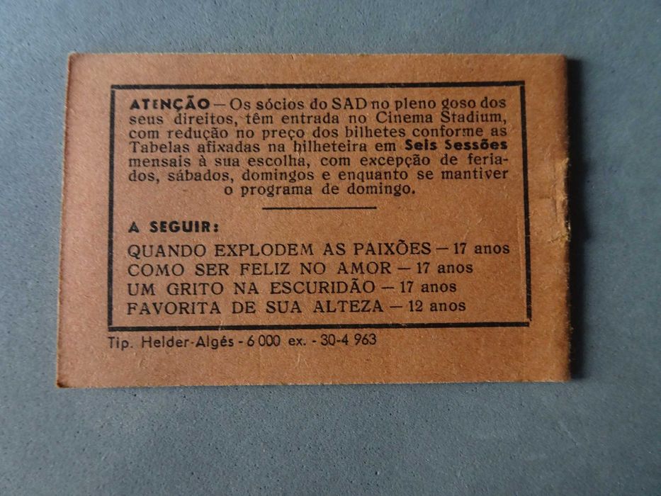 Programa Cinema Stadium Sport Algés e Dafundo Maio 1963