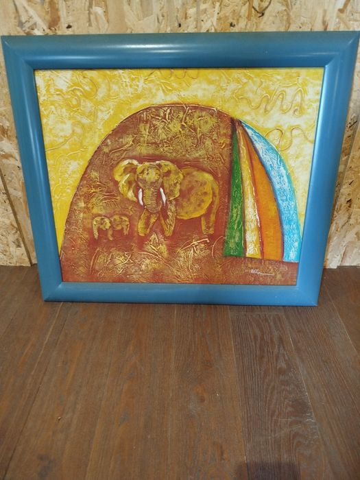 Tela  com motivos africanos 73 cm x 63