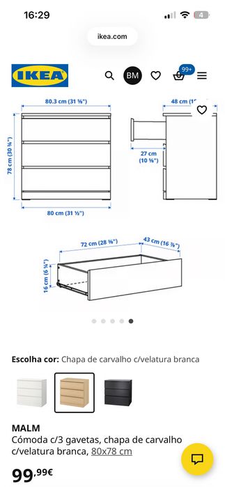 Móvel / Cómoda ikea Malm - como nova