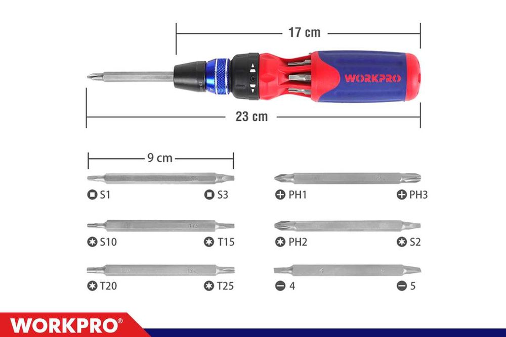 Wkrętak z grzechotką śrubokręt wielofunkcyjny WORKPRO 12 w 1