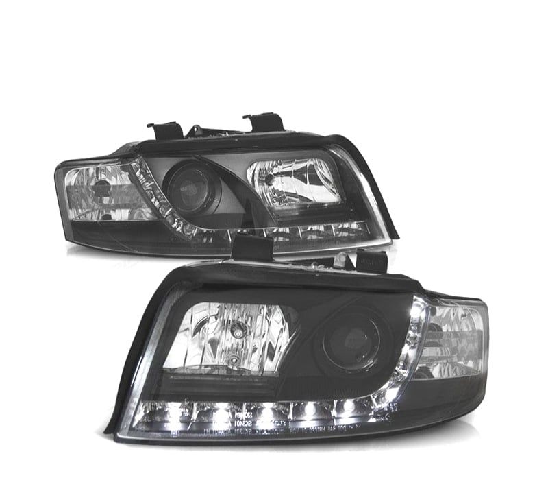 FARÓIS AUDI A4 B6 00-04 FUNDO PRETO LUZ DIURNA LED