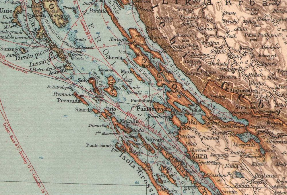 Dalmacja duża efektowna Cesarsko-królewska mapa 1911 r. autentyk