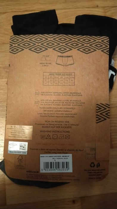 Bokserki męskie 2-pak, 2 kolory czarne i grafitowe, rozmiar XL, UMBRO, nowe! Polecam