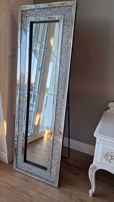 Lustro stojące kryształowe glamour 150x50