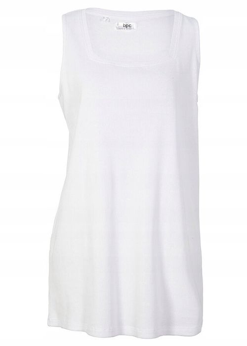 Top biały prążkowany dekolt karo r.44/46