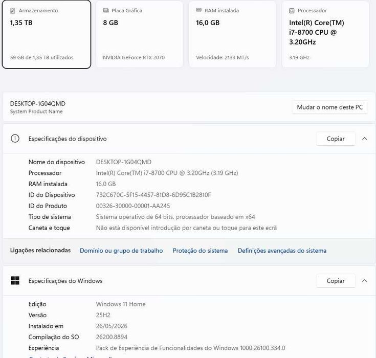 Desktop Gaming I7 16GB RAM RTX 2070