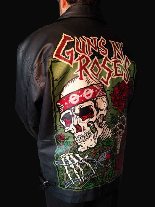Ręcznie malowany płaszcz skórzany Guns N' Roses