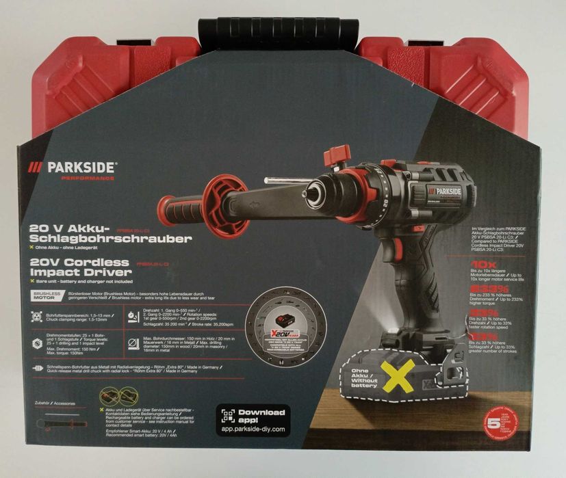 NOWA wiertarka wkrętarka udarowa 20V PARKSIDE PERFORMANCE PPSBSA 20-Li C3