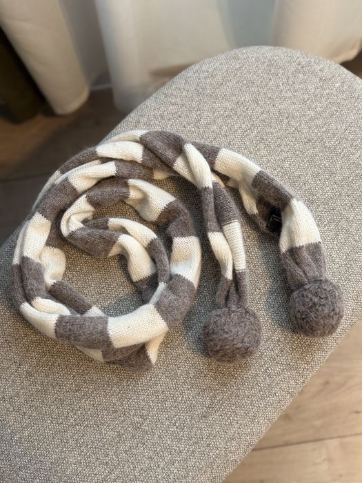 szalik 15% angora 25% wełna pompony striped wool angora scarf kremowy brązowy