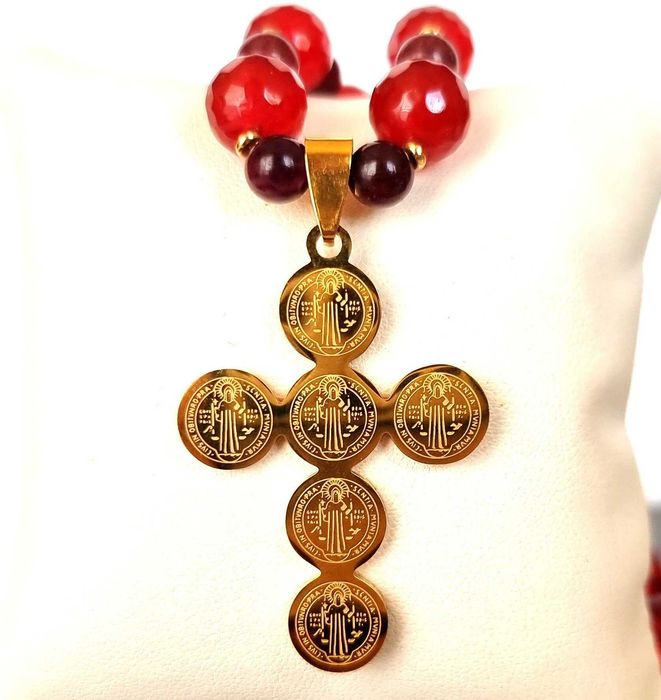 Rubi - Grenat - Colar - Católico - Cruz de São Bento