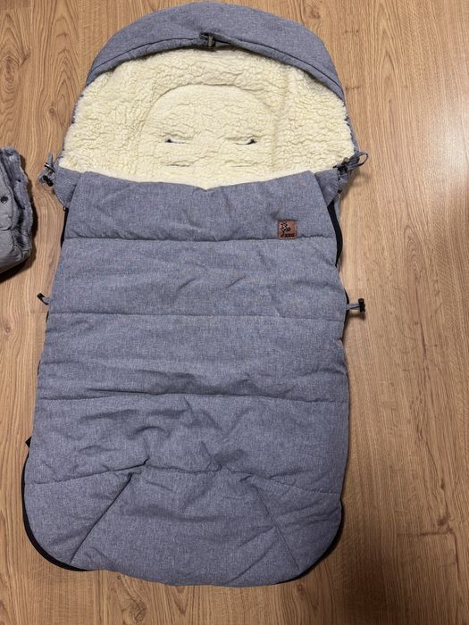 Сірий дитячий зимовий конверт-футмуф для коляски з перчатками