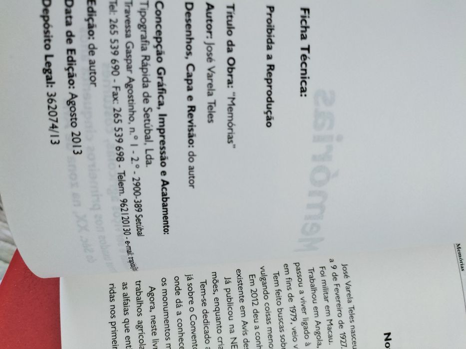 Livro "Memórias" de José Varela Teles