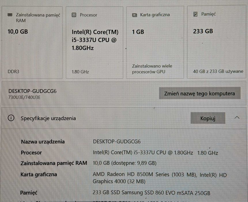 Laptop SAMSUNG NP730U3E 10GB Intel I5 SSD 233GB