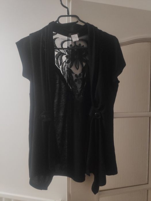 Narzutka czarna z koronką M/L