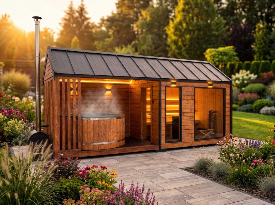 Kompletna Strefa SPA do Ogrodu Sauna Jacuzzi BALIA Z HYDROMASAŻEM | PRODUCENT | GWARANCJA