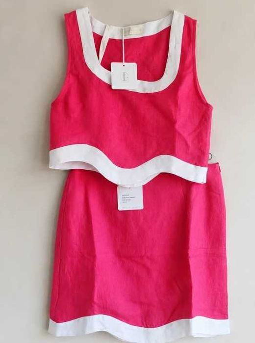 Conjunto Premium em Linho Fúcsia | Top Cropped + Saia - Vita Grace (NOVO)