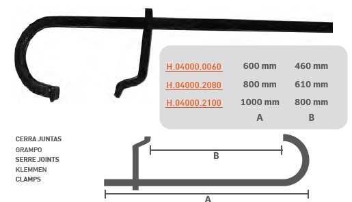 Grampos Serra-Juntas p/ Constr. Civil vários tamanhos 600, 800 e 1000