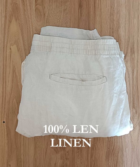 Spodnie lniane typu cargo z gumką wiązane XL białe H&M