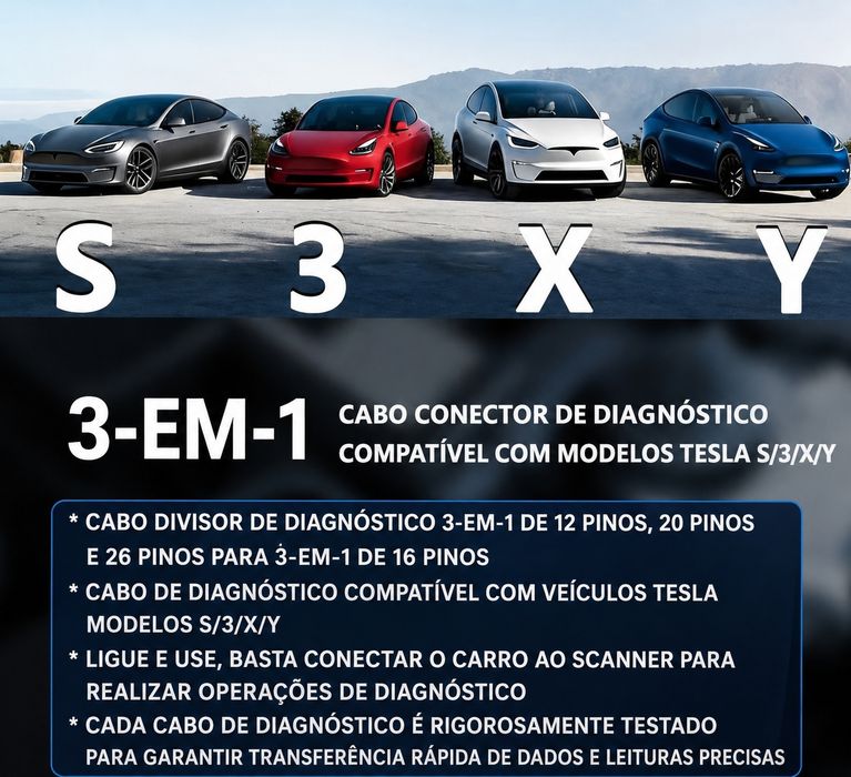 Cabo Bypass de Diagnóstico Tesla 3 em 1 – Model S / 3 / X / Y
