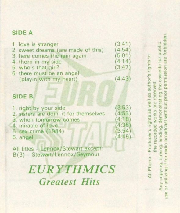 Eurythmics - Greatest Hits (kaseta) BDB