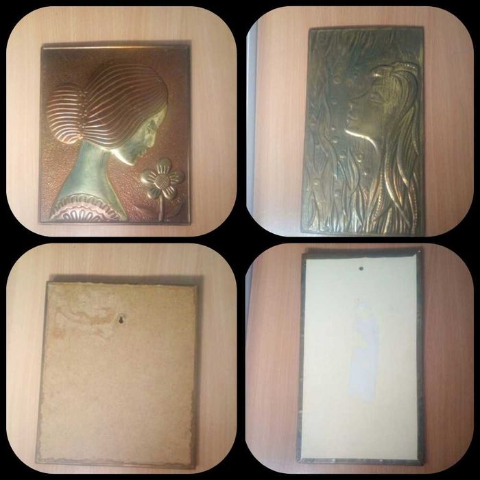 Картина чеканка  на металле времен ссср девушка