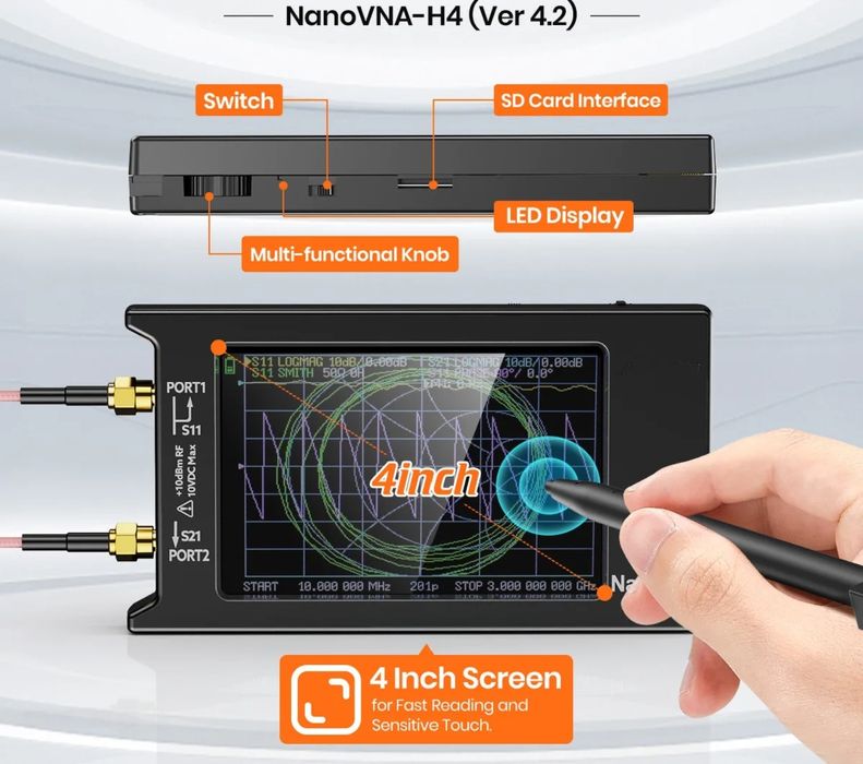 Векторный анализатор NanoVNA-H4, SD (10Кгц-1500Мгц)