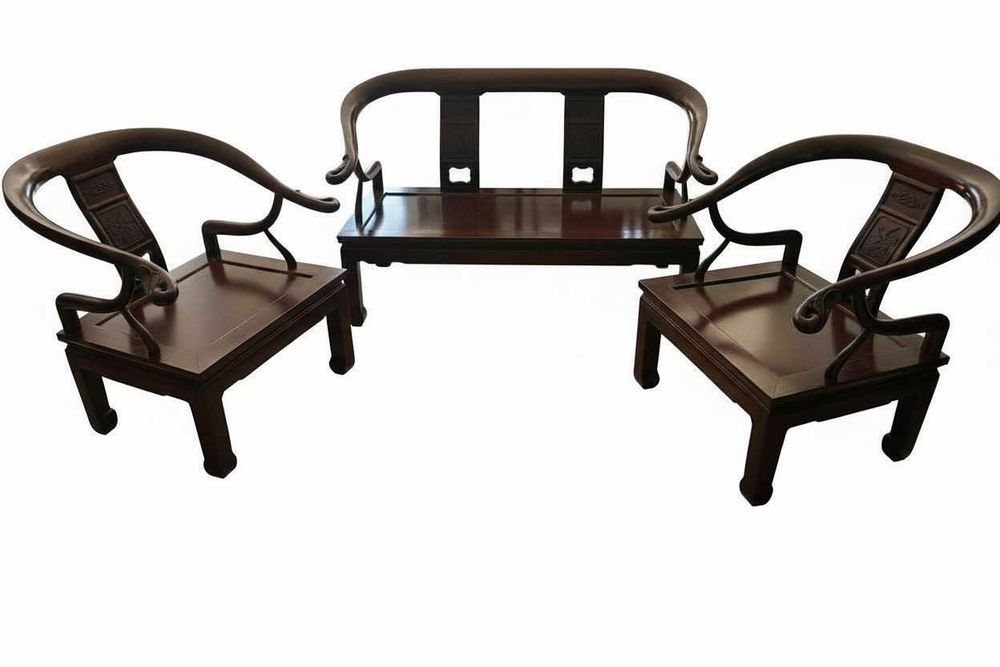 Conjunto Sala Chinês em Pau-Rosa — Sofá 2 Lugares + 2 Cadeirões (Horseshoe)