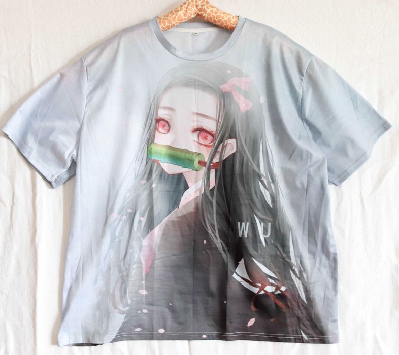 Футболка аніме двосторонній принт Клинок Вбивця демонів Demon-slayer Kimetsu no yuiba Камадо Незуко великий розмір 4XL-5XL