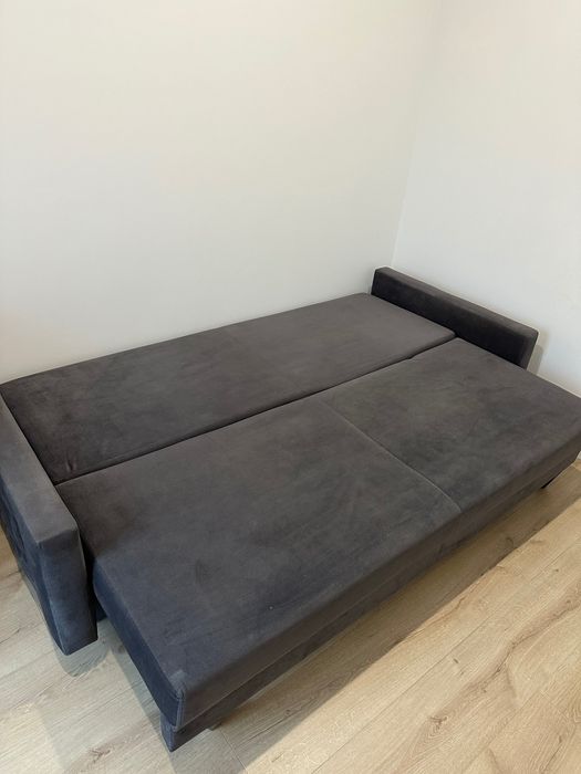 Kanapa szara z funkcją spania, pojemnik