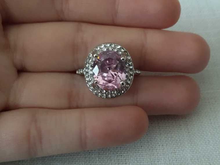 (NOVO, PORTES GRÁTIS) Anel Banhado a Prata 925 com Safira Rosa