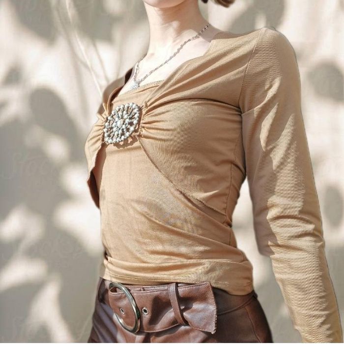 Топ жіночий party 21 Топ з брошкою коричневий | вінтаж y2k