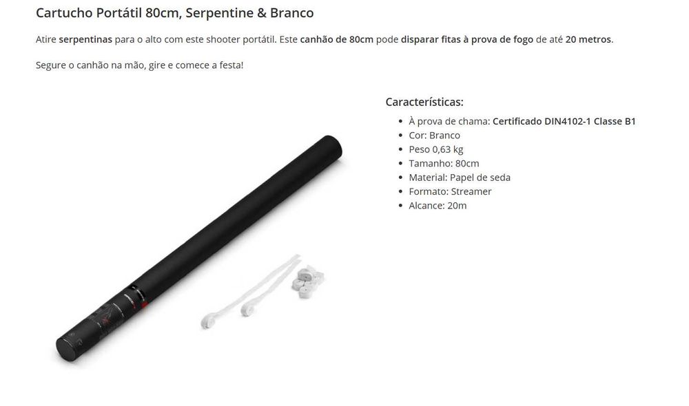 Tubos de Confetis MagicFX 80cm Fitas Brancas