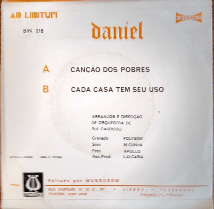 Daniel	- - - - -	Canção dos Pobres	- - - - -	Single