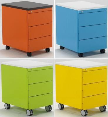 Bloco rodado 3 gavetas estrutura metálica e tampo madeira cores