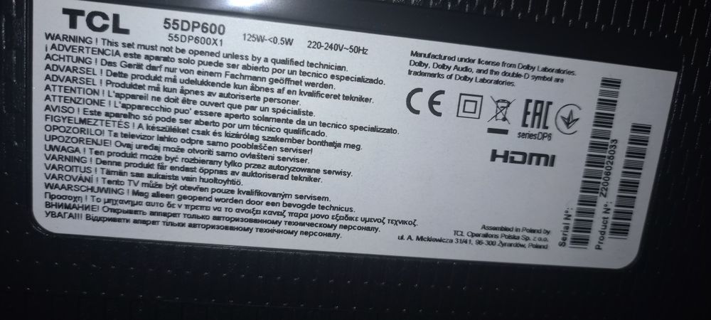 Telewizor TCL 55DP600 model 55DP600