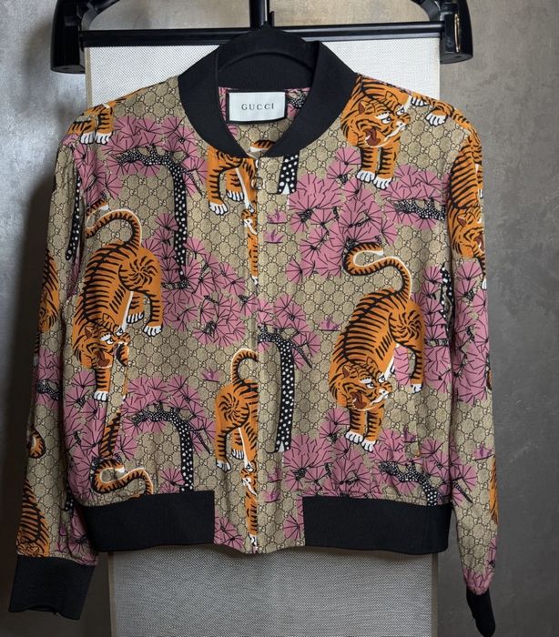 Стильний шовковий бомбер із тиграми (M), куртка в стилі Gucci Tiger
