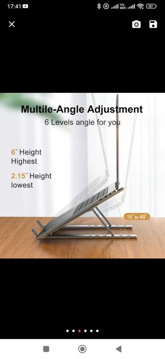 Podstawka pod laptopa Aluminium regulowana do max 15.6 laptop