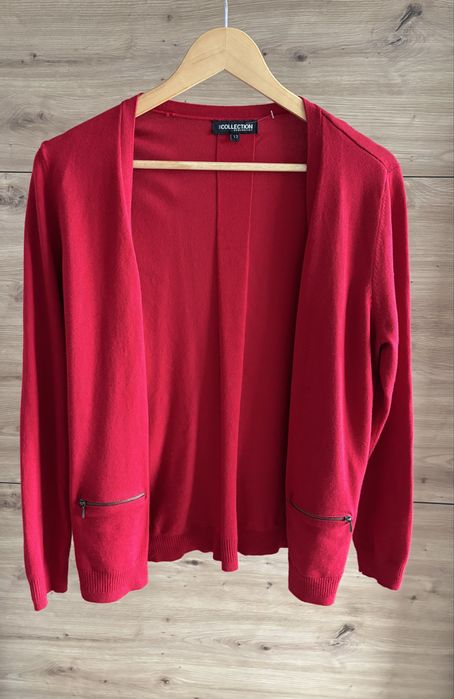 Sweter kardigan wiskoza 40 czerwony eleganck swiateczny