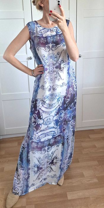 Nowa Długa Sukienka Narzutka Plażowa z Pięknym Wzorem Bandolera L/XL